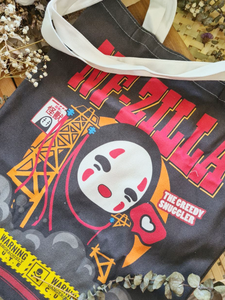 No Face x Godzilla poster themed tote bag