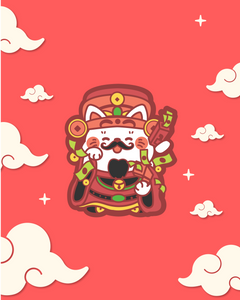 Fortune Cat Enamel Pin - Cai Shen Ye - Wealth God